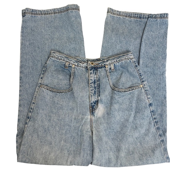 Vintage Outlaw Jeans Size 9 Light Wash High Waist Wide Leg Denim Pants - Picture 1 of 9
